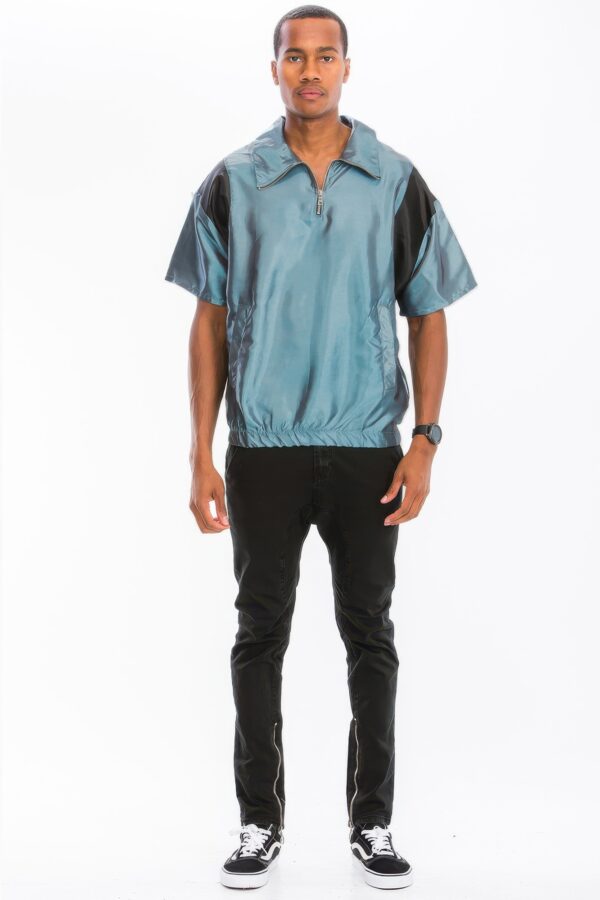 Men’s Iridescent Peacock Short Sleeve Pullover – Black Trim
