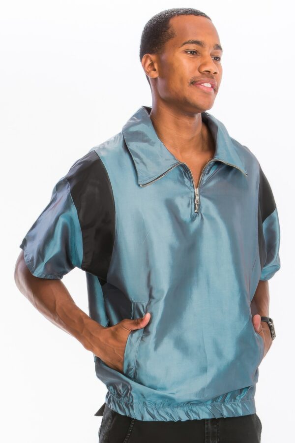 Men’s Iridescent Peacock Short Sleeve Pullover – Black Trim