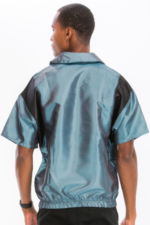 Men’s Iridescent Peacock Short Sleeve Pullover – Black Trim