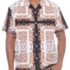 Men’s Collared Print Button-Down – White with Gold Print