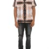 Men’s Collared Print Button-Down – White with Gold Print