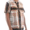 Men’s Collared Print Button-Down – White with Gold Print