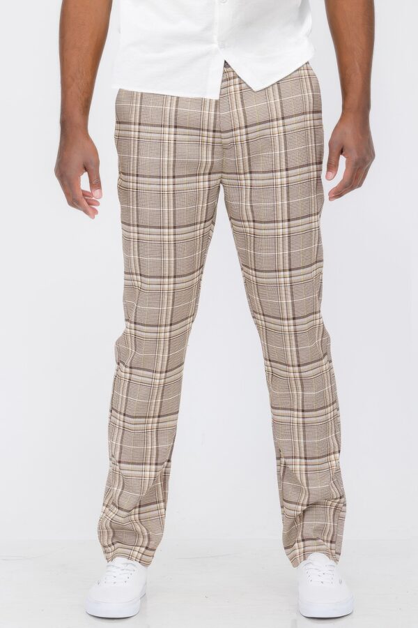 Men’s Slim Plaid Trouser Pants – Mocha