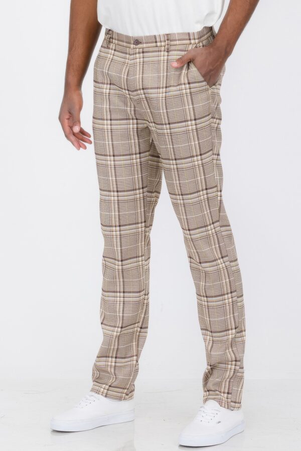 Men’s Slim Plaid Trouser Pants – Mocha