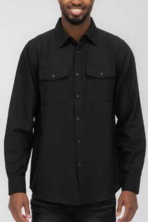 Men’s Solid Flannel Shirt – Dual Button Front