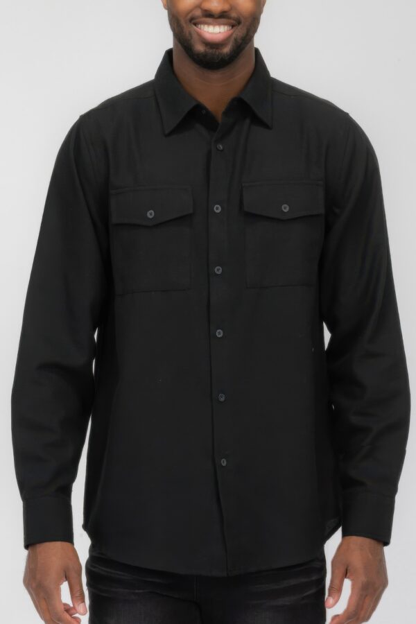 Men’s Solid Flannel Shirt – Dual Button Front