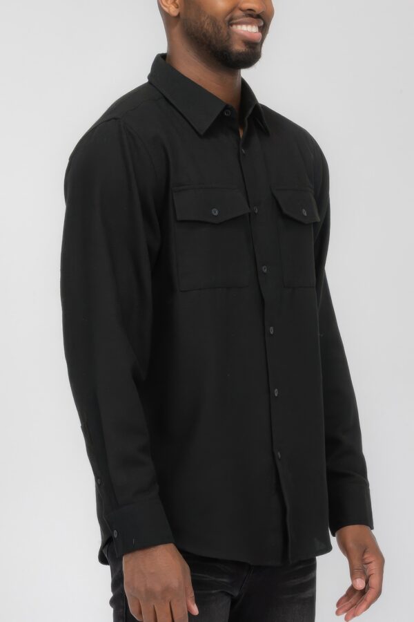 Men’s Solid Flannel Shirt – Dual Button Front