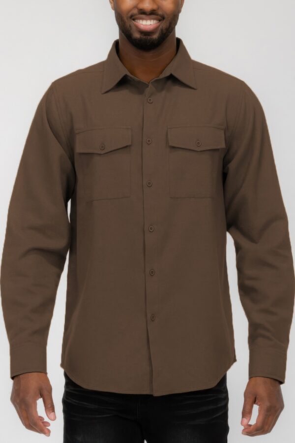 Men’s Solid Flannel Shirt – Dual Button Front