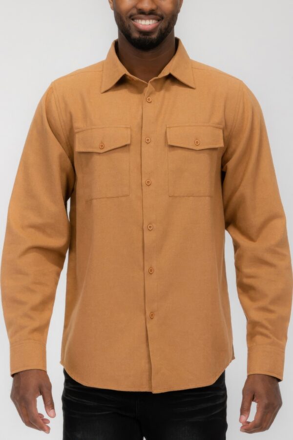 Men’s Solid Flannel Shirt – Dual Button Front