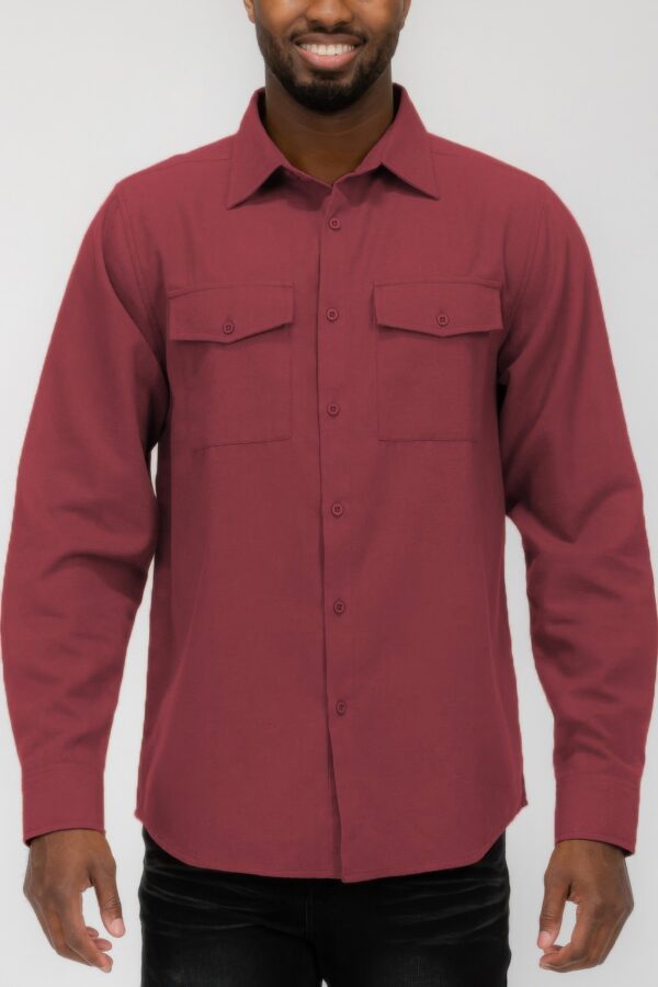 Men’s Solid Flannel Shirt – Dual Button Front