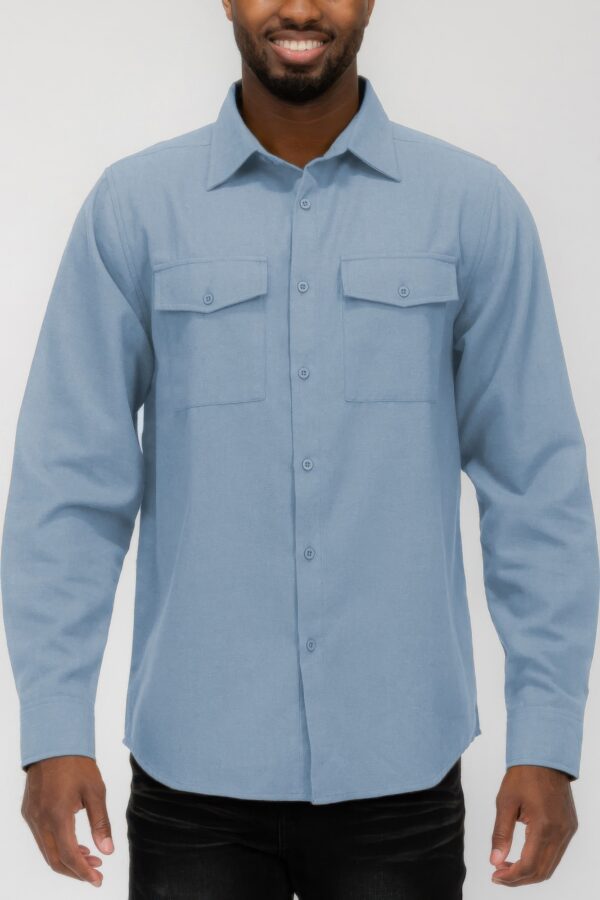 Men’s Solid Flannel Shirt – Dual Button Front