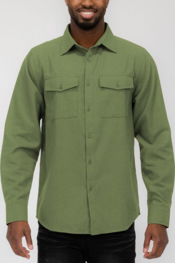 Men’s Solid Flannel Shirt – Dual Button Front