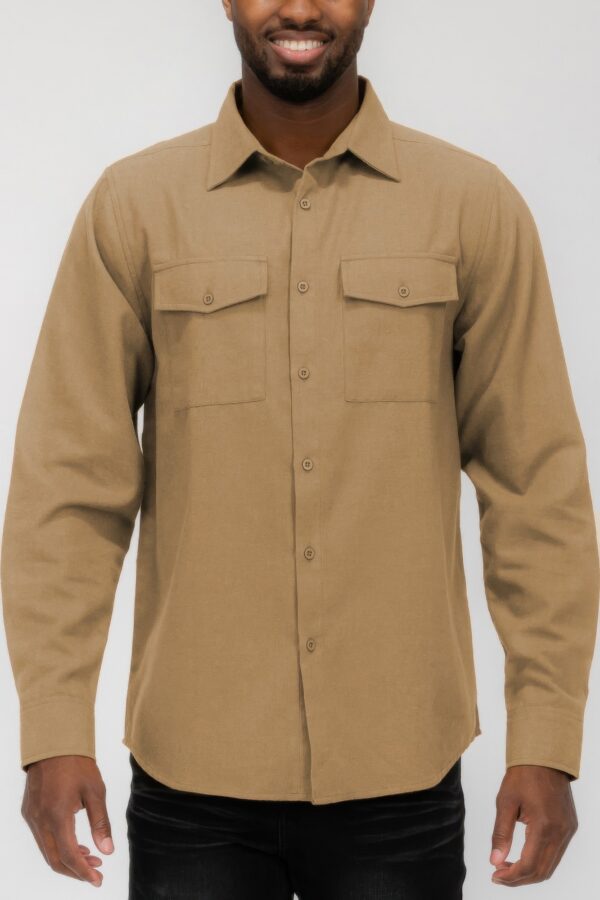 Men’s Solid Flannel Shirt – Dual Button Front