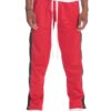 Snap Button Track Pants – Contrast Side Stripe (Grey/Red)