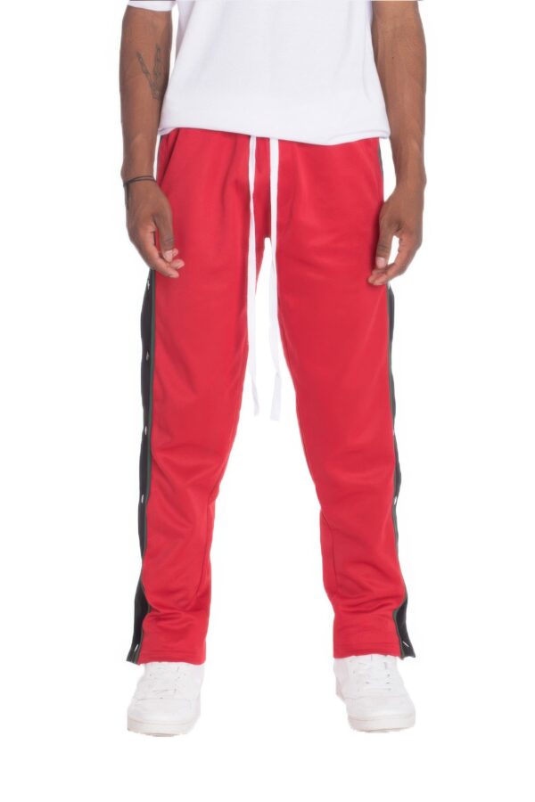 Snap Button Track Pants – Contrast Side Stripe (Grey/Red)