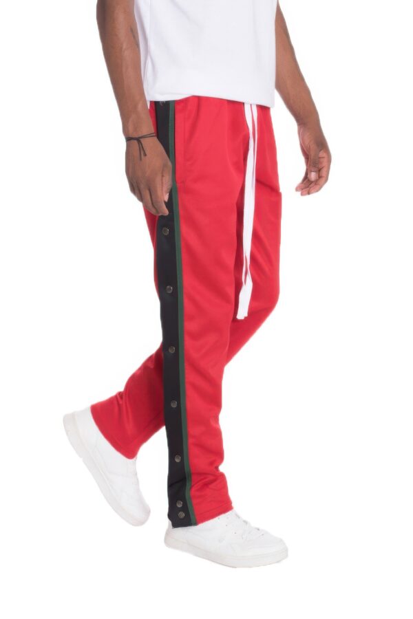 Snap Button Track Pants – Contrast Side Stripe (Grey/Red)