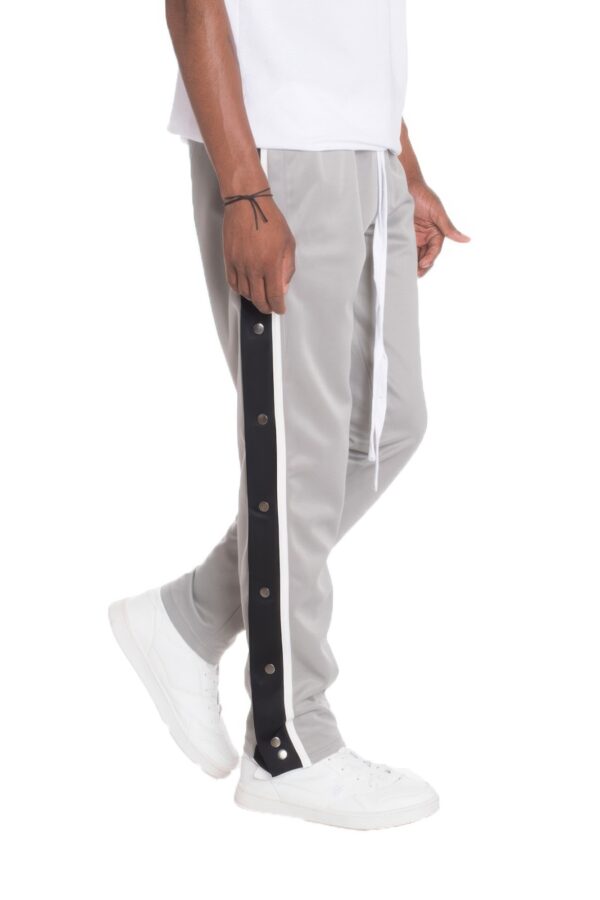 Snap Button Track Pants – Contrast Side Stripe (Grey/Red)