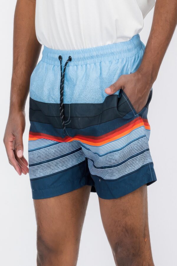 Men’s Blue Striped Swim Shorts with Mesh Liner