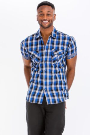 Men’s Checkered Button-Down Shirt with Chest Pockets