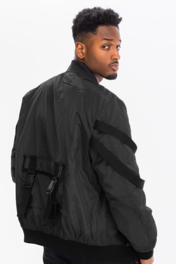 Men’s Utility Strap Jacket with Buckle Detailing – Black/Olive