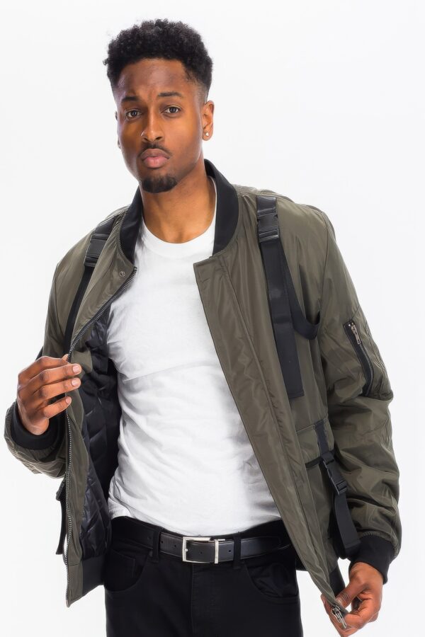 Men’s Utility Strap Jacket with Buckle Detailing – Black/Olive