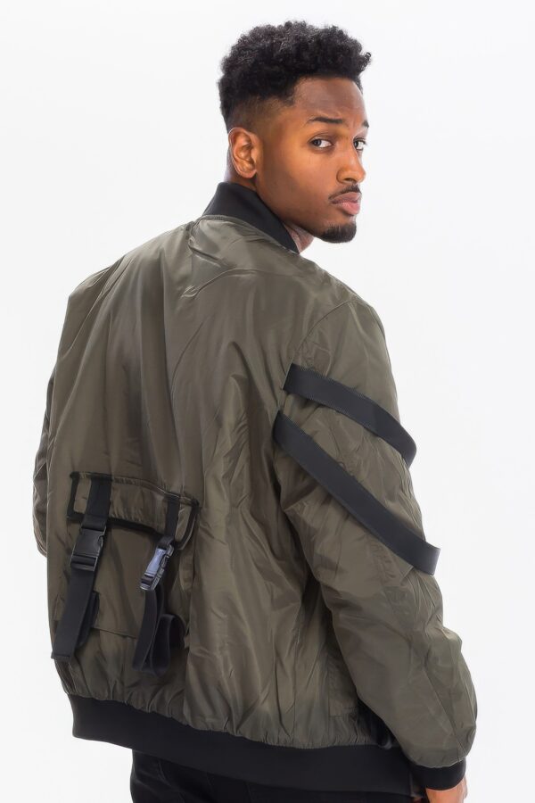 Men’s Utility Strap Jacket with Buckle Detailing – Black/Olive
