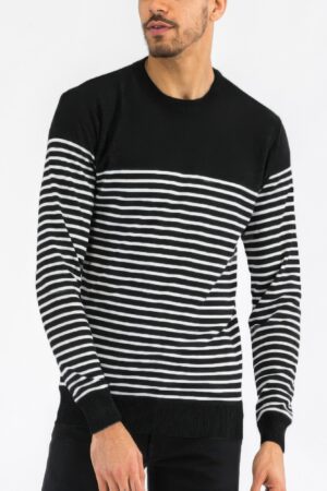 Round Neck Striped Sweater – Two-Tone Stripes