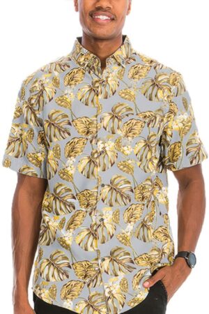 Men’s Hawaiian Print Button-Down Shirt – Multi-Color