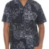 Men’s Collared Print Button-Down Shirt – Black & White