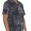 Men’s Collared Print Button-Down Shirt – Black & White