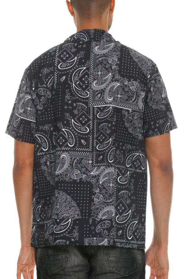 Men’s Collared Print Button-Down Shirt – Black & White