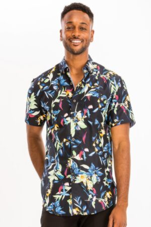 Hawaiian Print Button-Down Shirt – Multi-Color