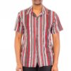 Vertical Print Short-Sleeve Button-Down Shirt – Red