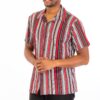 Vertical Print Short-Sleeve Button-Down Shirt – Red