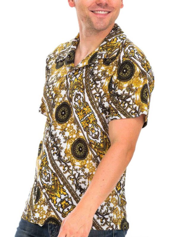 Men’s Printed Button-Down Shirt – Cuban Collar, Multi-Color