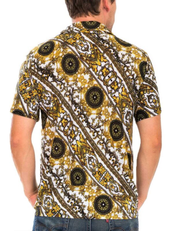 Men’s Printed Button-Down Shirt – Cuban Collar, Multi-Color