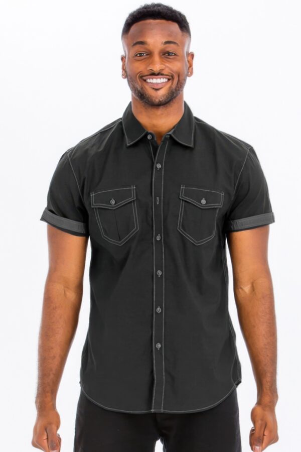 Outline Stitch Short Sleeve Shirt – Black