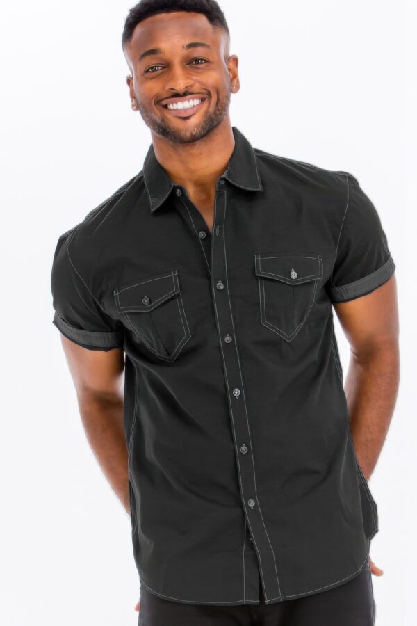Outline Stitch Short Sleeve Shirt – Black