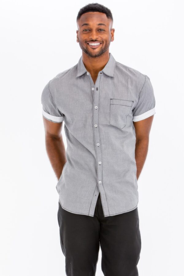 Men’s Short Sleeve Solid Shirt with Faux Pocket – Black, Blue