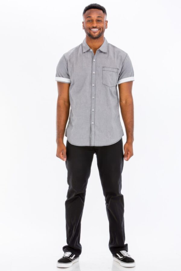 Men’s Short Sleeve Solid Shirt with Faux Pocket – Black, Blue