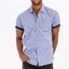 Men’s Short Sleeve Solid Shirt with Faux Pocket – Black, Blue