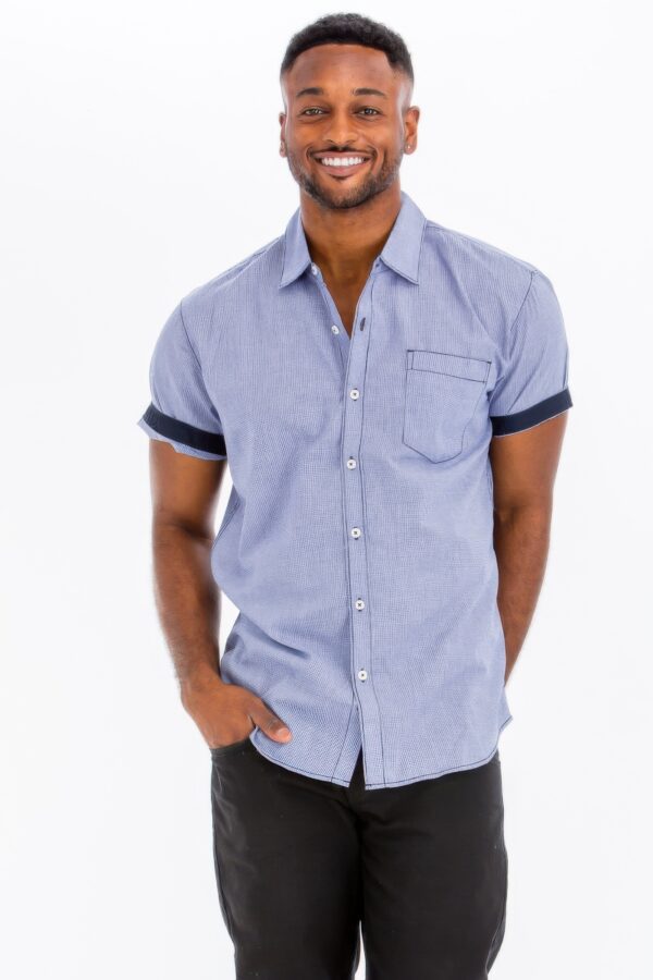 Men’s Short Sleeve Solid Shirt with Faux Pocket – Black, Blue