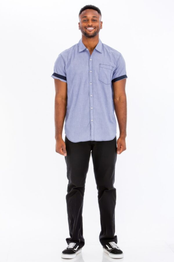 Men’s Short Sleeve Solid Shirt with Faux Pocket – Black, Blue