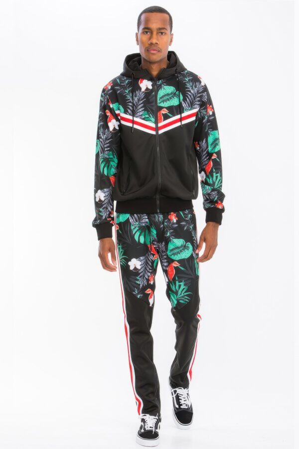 Printed Polyester Track Set with Ankle Zippers – Black