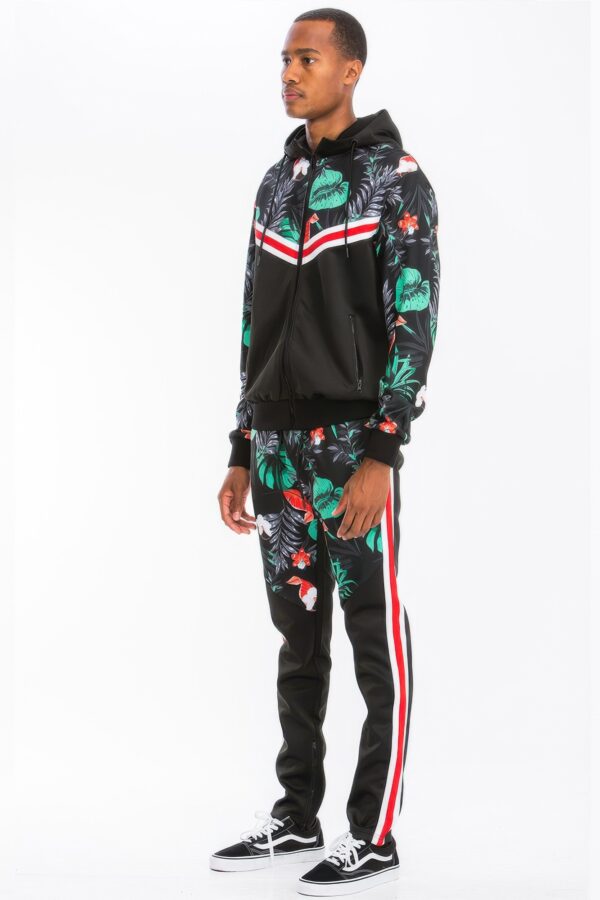 Printed Polyester Track Set with Ankle Zippers – Black