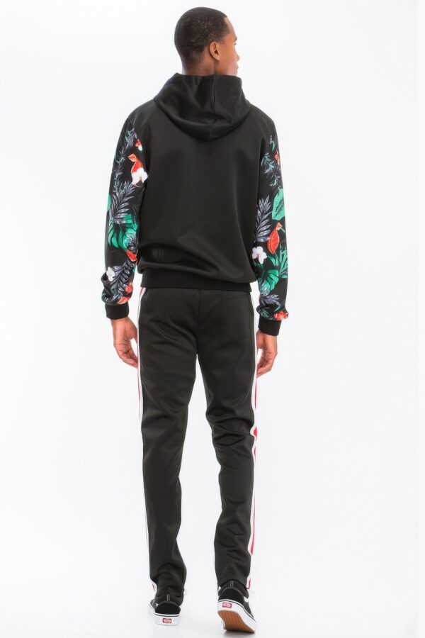 Printed Polyester Track Set with Ankle Zippers – Black