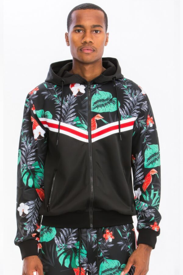 Printed Polyester Track Set with Ankle Zippers – Black