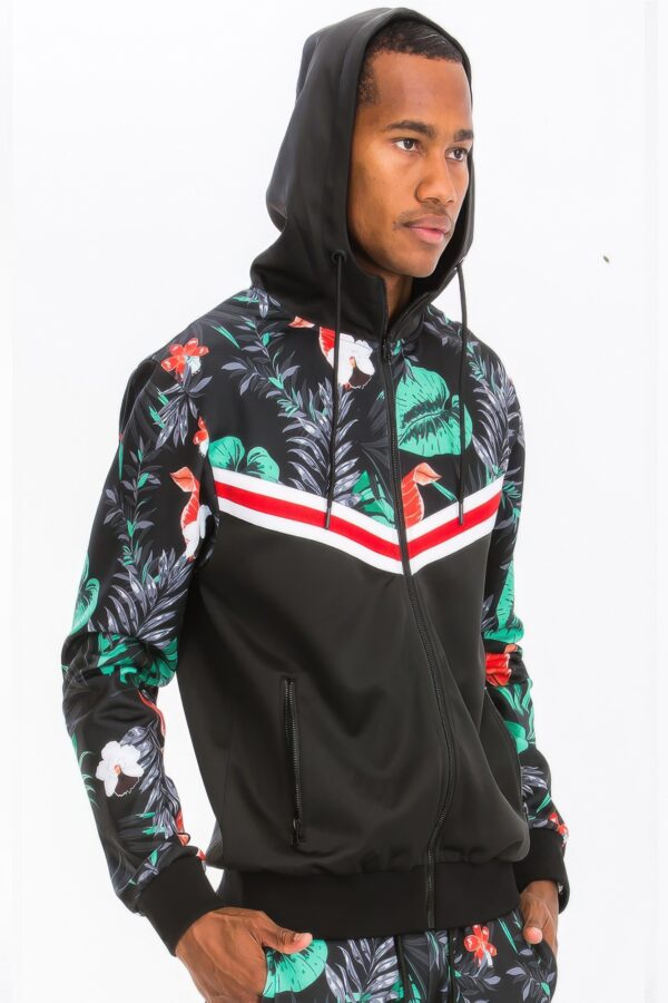 Printed Polyester Track Set with Ankle Zippers – Black