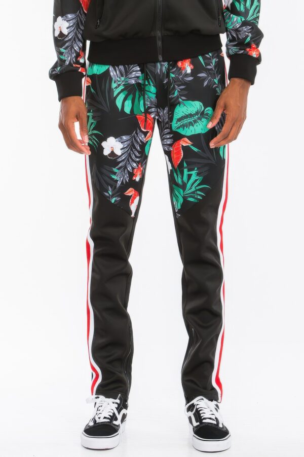 Printed Polyester Track Set with Ankle Zippers – Black