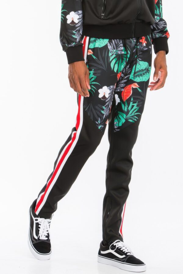 Printed Polyester Track Set with Ankle Zippers – Black